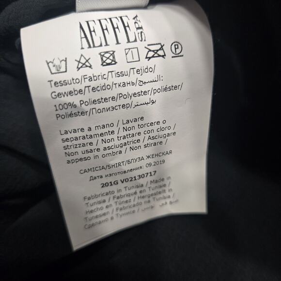 PHILOSOPHY DI LORENZO Serafini Black Sheer Faux-Wrap Ruffle Blouse Top Size 6 - Picture 7 of 7